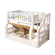 LUXORA 120/135/150/180cm Solid Wood Frame Bunk Bed Storage Ladder Cabinet - White