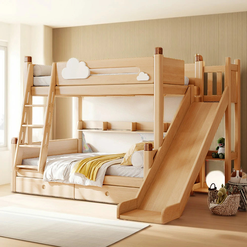 LUXORA 120/135/150/180cm Solid Wood Frame Bunk Bed Climbing Stairs/Slide