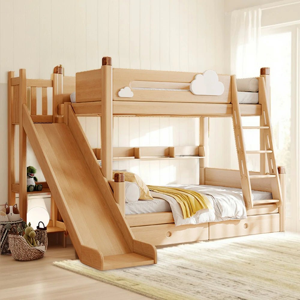 LUXORA 120/135/150/180cm Solid Wood Frame Bunk Bed Climbing Stairs/Slide