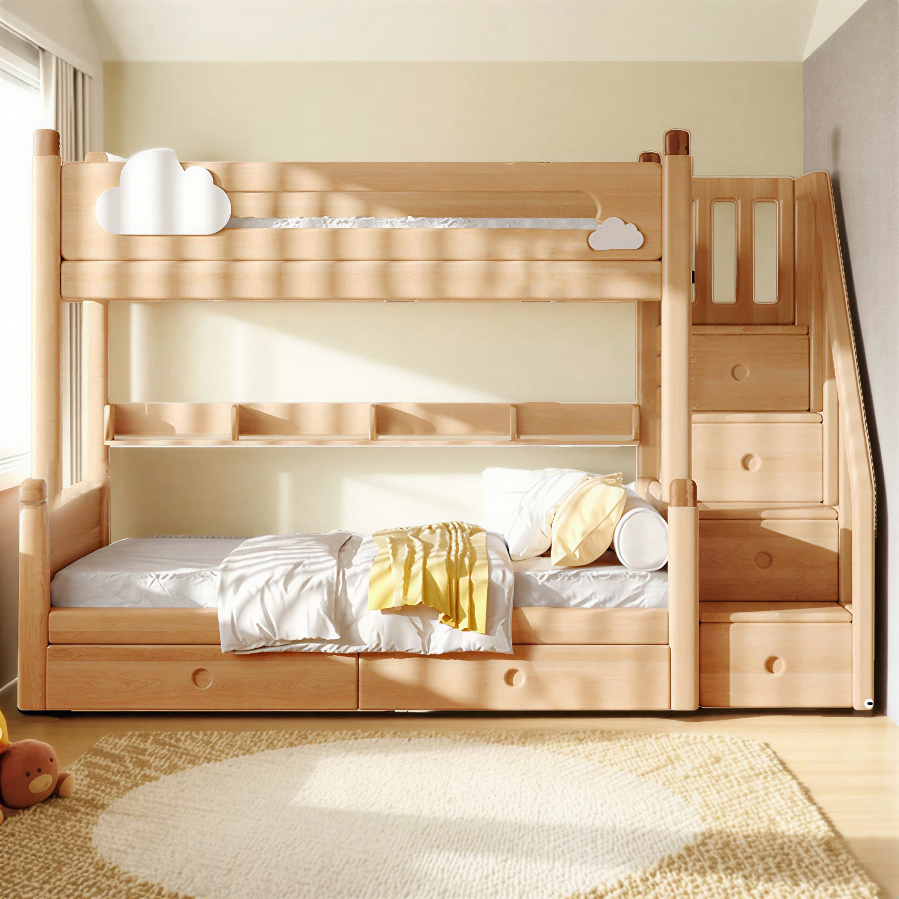 LUXORA 120/135/150/180cm Solid Wood Frame Bunk Bed Ladder Cabinet/Slide