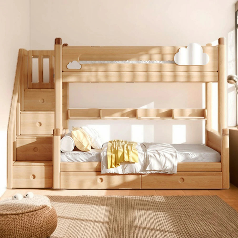 LUXORA 120/135/150/180cm Solid Wood Frame Bunk Bed Ladder Cabinet/Slide