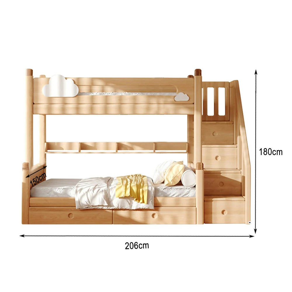 LUXORA 120/135/150/180cm Solid Wood Frame Bunk Bed Ladder Cabinet/Slide