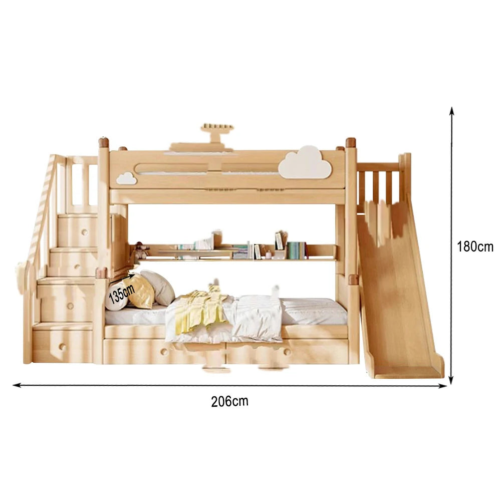 LUXORA 120/135/150/180cm Solid Wood Frame Bunk Bed Ladder Cabinet/Slide