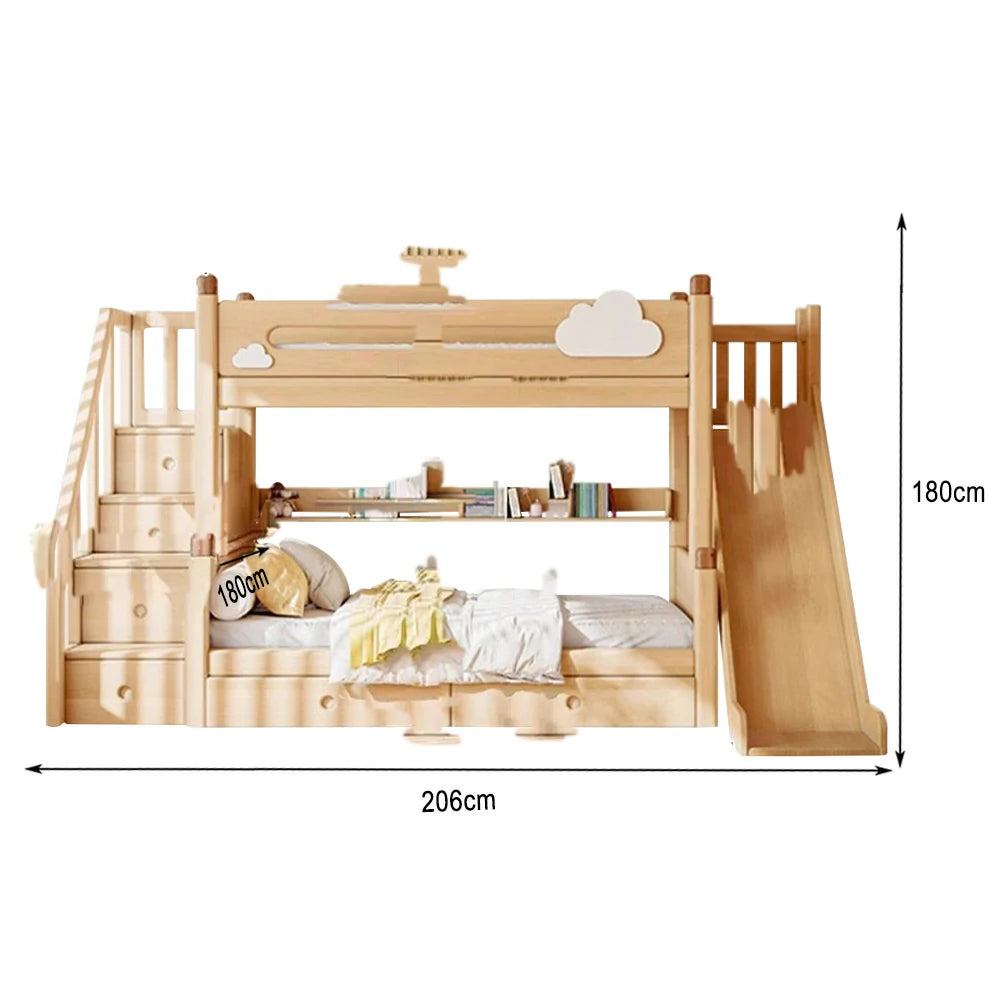 LUXORA 120/135/150/180cm Solid Wood Frame Bunk Bed Ladder Cabinet/Slide