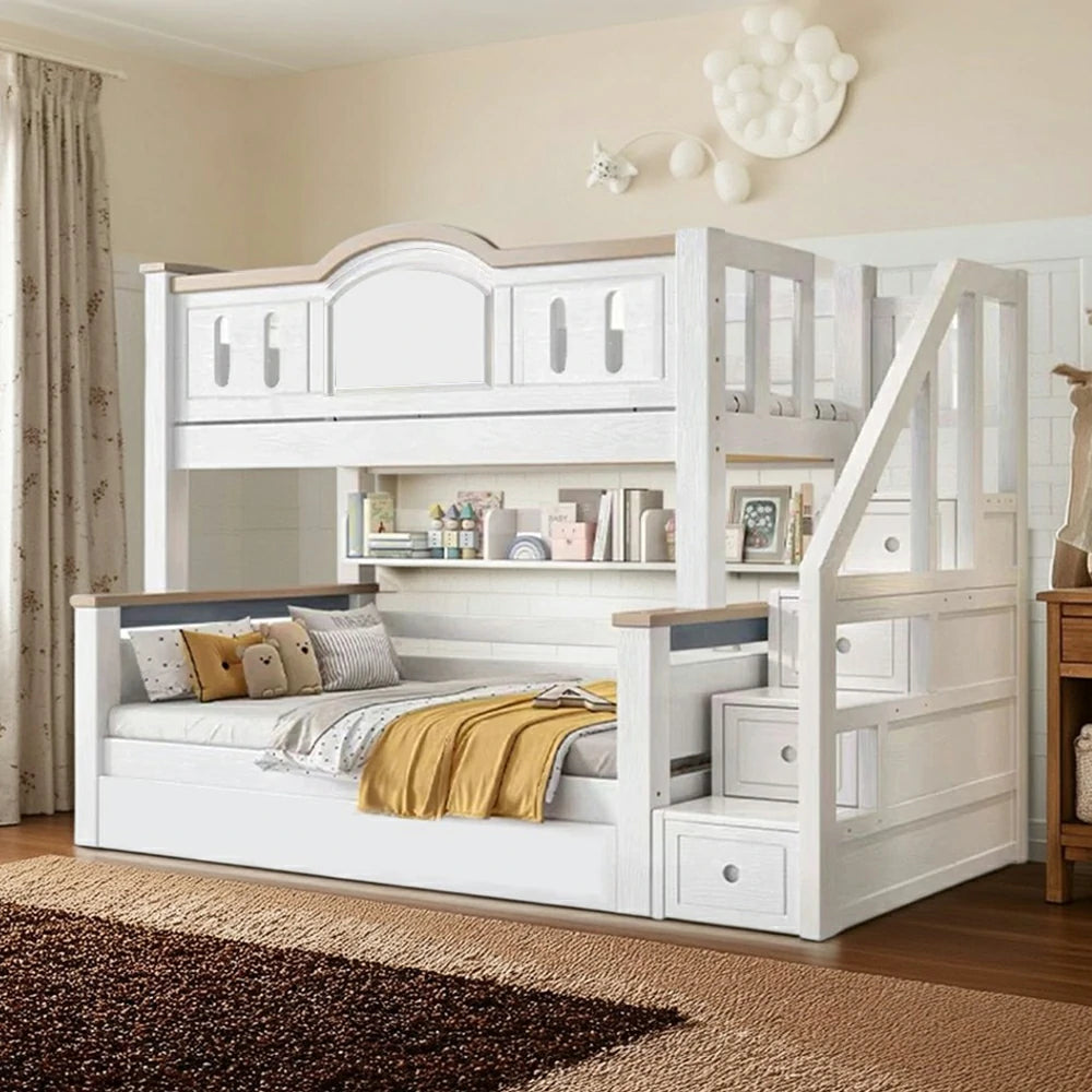 LUXORA CR 120/135/150/160/180cm Cherry Wood Bunk Bed with Staircase Storage, Eco-Friendly Solid Wood Kids' Bed with Water-Based Paint, Installation Included