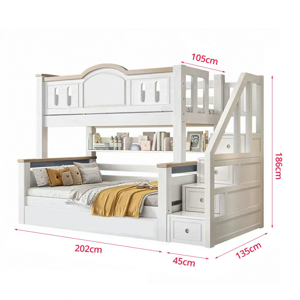 LUXORA CR 120/135/150/160/180cm Cherry Wood Bunk Bed with Staircase Storage, Eco-Friendly Solid Wood Kids' Bed with Water-Based Paint, Installation Included