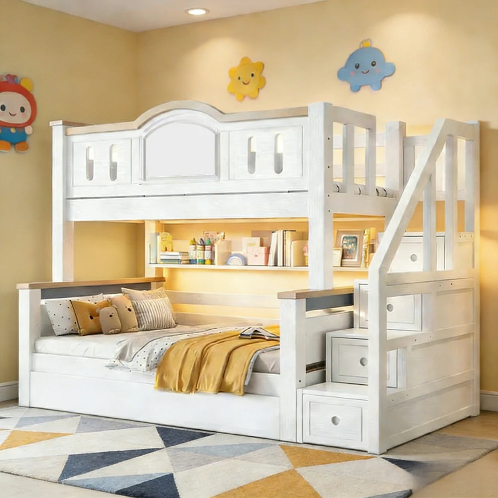 LUXORA CR 120/135/150/160/180cm Cherry Wood Bunk Bed with Staircase Storage, Eco-Friendly Solid Wood Kids' Bed with Water-Based Paint, Installation Included