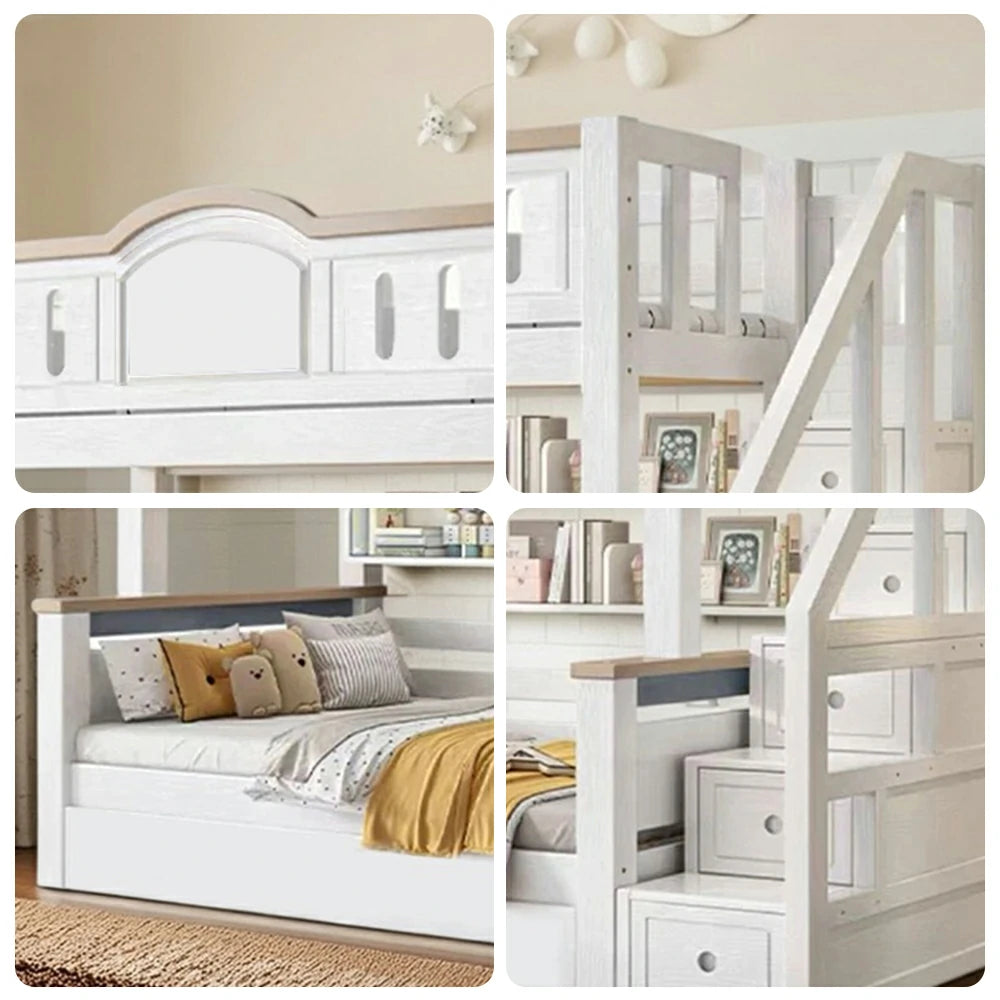 LUXORA CR 120/135/150/160/180cm Cherry Wood Bunk Bed with Staircase Storage, Eco-Friendly Solid Wood Kids' Bed with Water-Based Paint, Installation Included