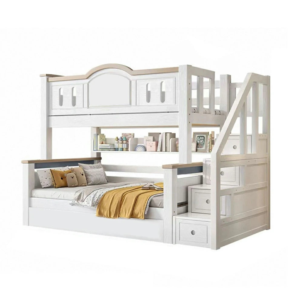 LUXORA CR 120/135/150/160/180cm Cherry Wood Bunk Bed with Staircase Storage, Eco-Friendly Solid Wood Kids' Bed with Water-Based Paint, Installation Included