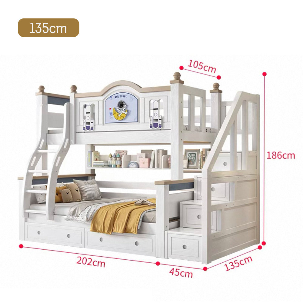 LUXORA 120/135/150/160/180cm Solid Wood Frame Bunk Bed with Two Mattresses Double Ladders, Installation Included