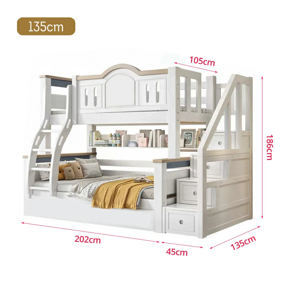 LUXORA 120/135/150/160/180cm Solid Wood Frame Bunk Bed with Two Mattresses Double Ladders, Installation Included