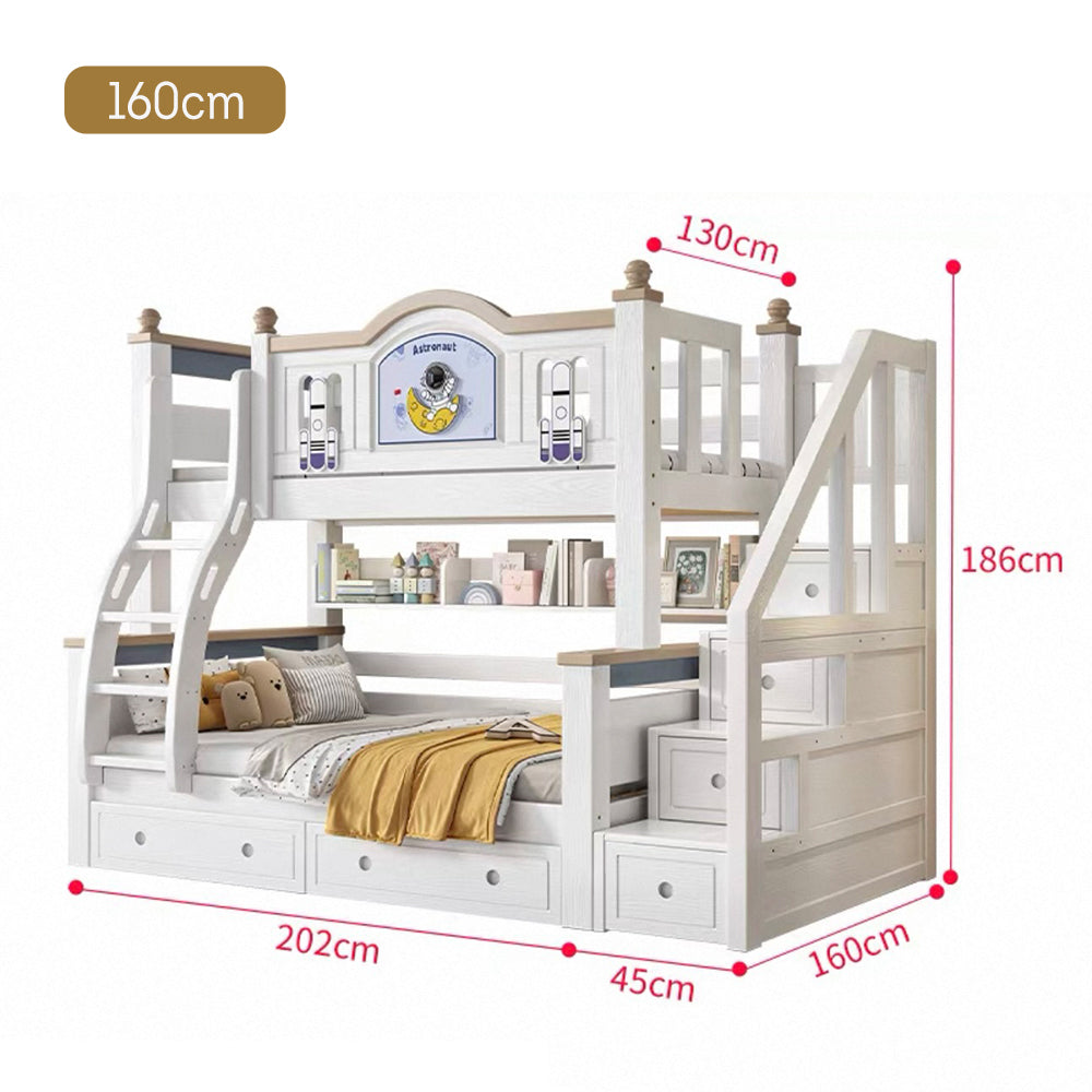 LUXORA 120/135/150/160/180cm Solid Wood Frame Bunk Bed with Two Mattresses Double Ladders, Installation Included