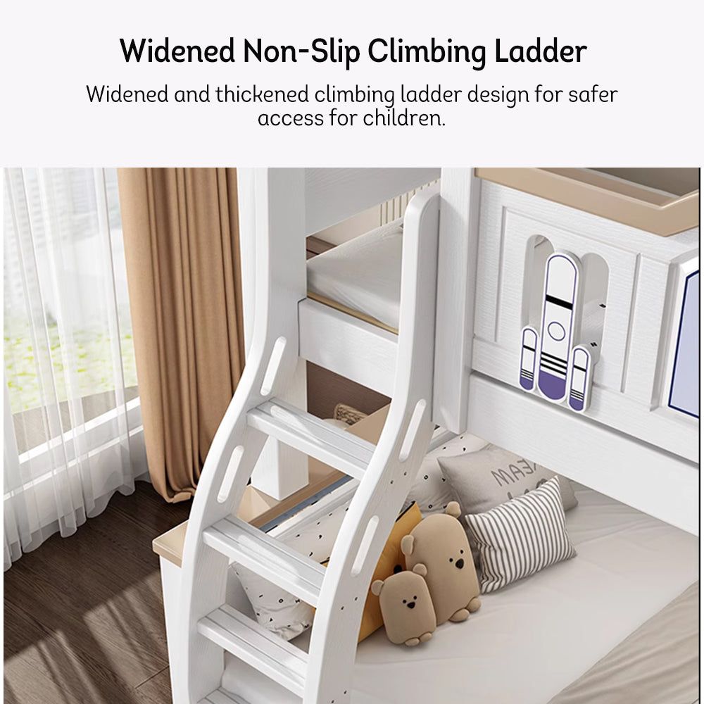 LUXORA 120/135/150/160/180cm Solid Wood Frame Bunk Bed with Two Mattresses Double Ladders, Installation Included