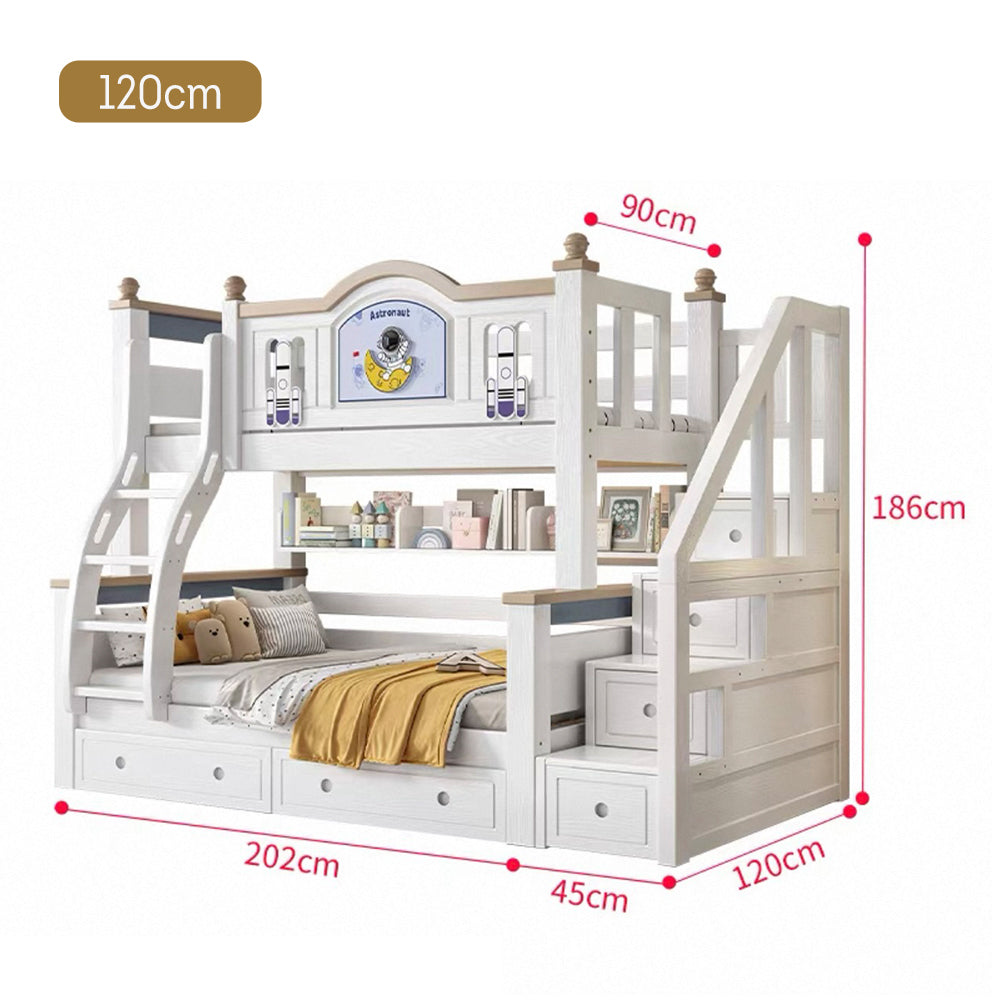 LUXORA 120/135/150/160/180cm Solid Wood Frame Bunk Bed with Two Mattresses Double Ladders, Installation Included