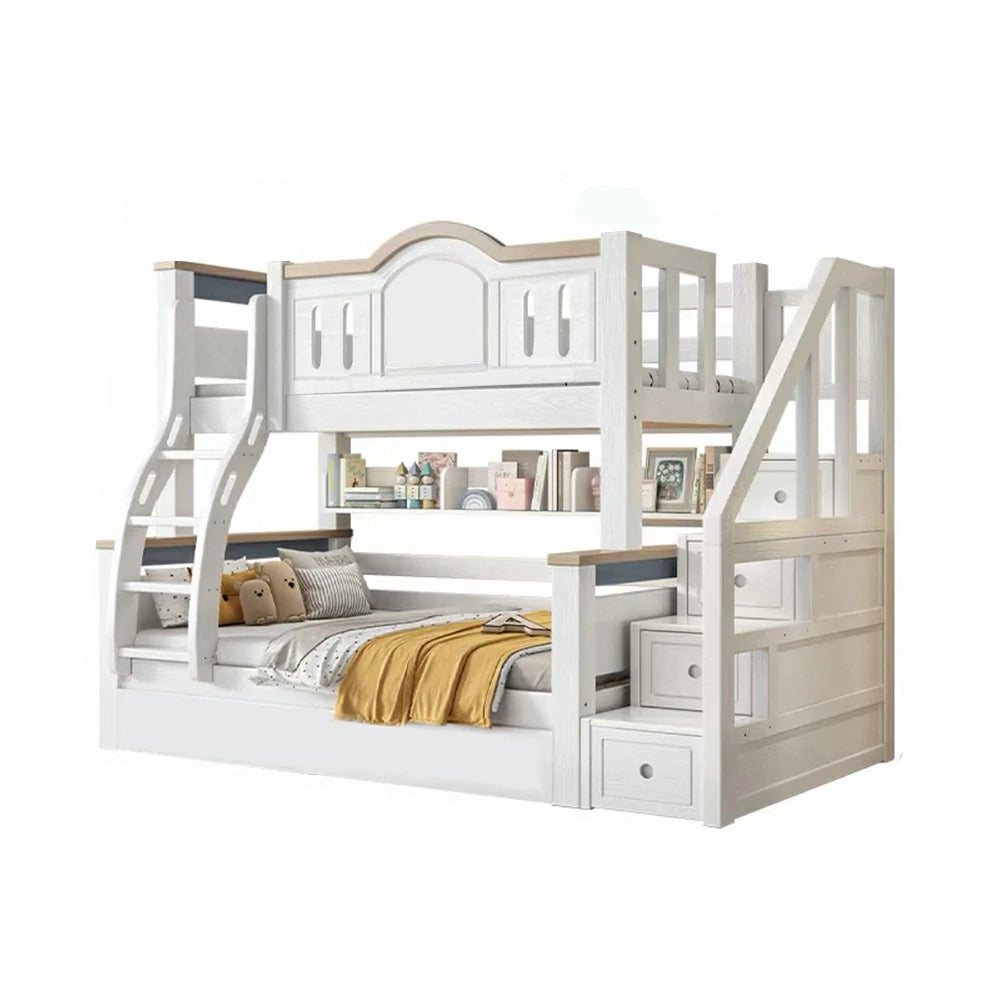 LUXORA 120/135/150/160/180cm Solid Wood Frame Bunk Bed with Two Mattresses Double Ladders, Installation Included