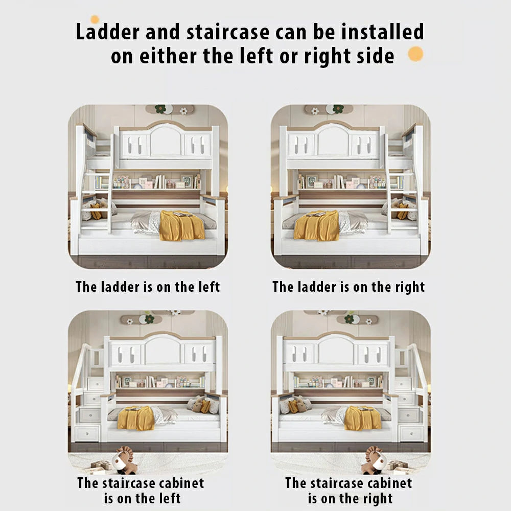 LUXORA CR 120/135/150/160/180cm Cherry Wood Bunk Bed with Staircase Storage, Eco-Friendly Solid Wood Kids' Bed with Water-Based Paint, Installation Included