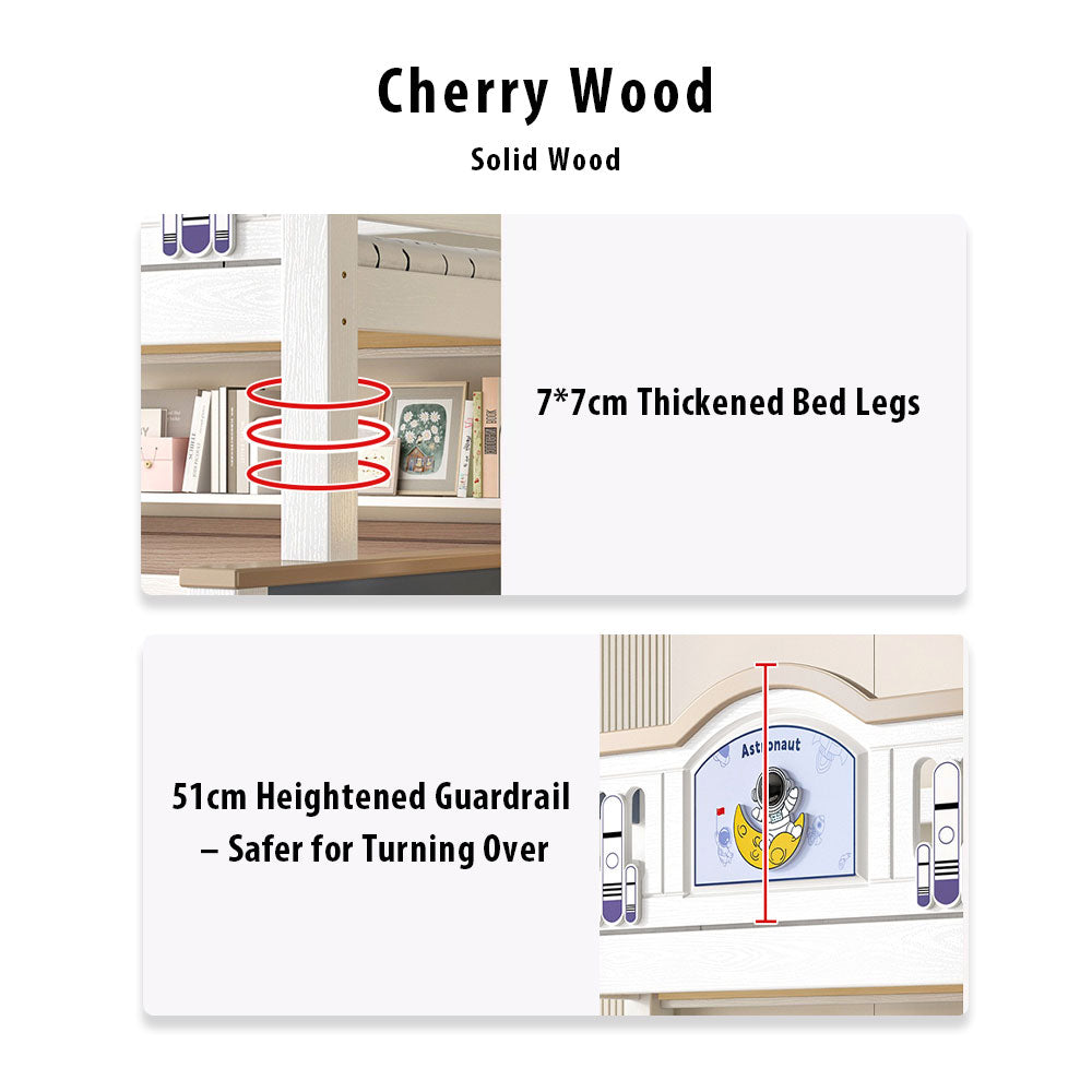 LUXORA ER 120/135/150/160/180cm Straight Ladder Bunk Bed - Solid Cherry Wood Children's Bed with Eco-Friendly Water-Based Paint, Installation Included