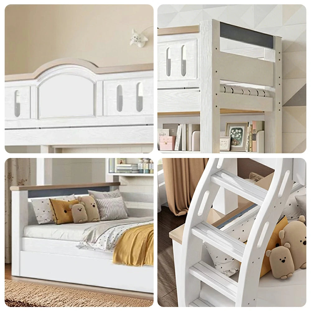 LUXORA ER 120/135/150/160/180cm Straight Ladder Bunk Bed - Solid Cherry Wood Children's Bed with Eco-Friendly Water-Based Paint, Installation Included