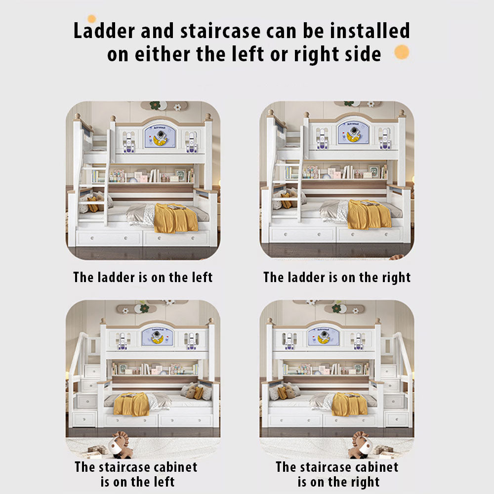 LUXORA CR 120/135/150/160/180cm Cherry Wood Bunk Bed with Staircase Storage Eco-Friendly Solid Wood Kids' Bed with Water-Based Paint