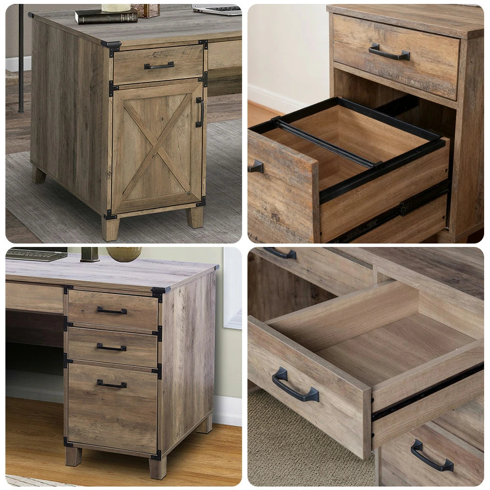 LIVARA 101 Lateral Filing Cabinet, Rustic Oak Finish, Two Drawers with Hanging Bars, X-Cross Design, Industrial Farmhouse Style, Home Office Storage