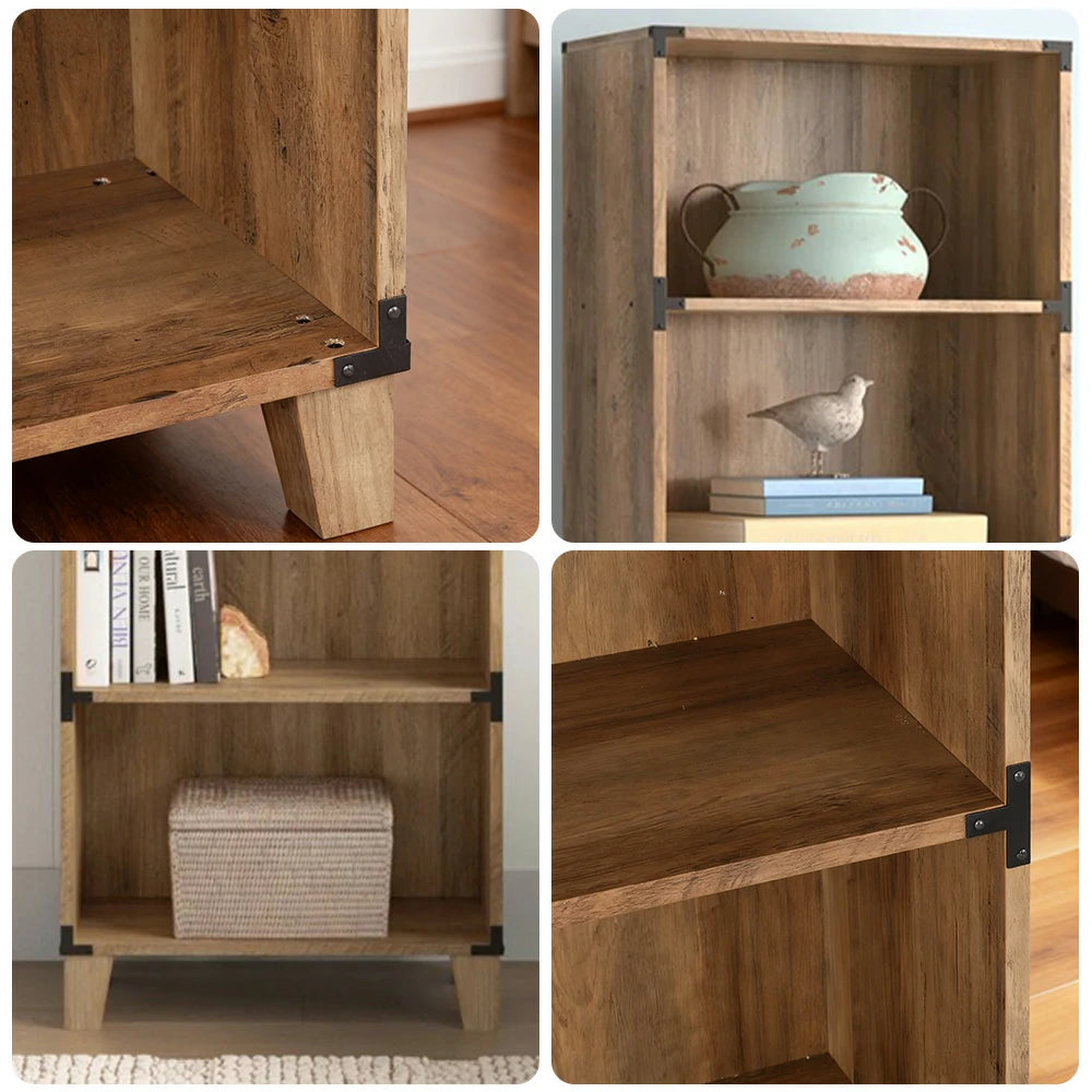 LIVARA 103 5-Tier Bookcase, Rustic Oak Finish, 180cm Tall, Farmhouse Industrial Style, MDF and Laminate Wood Shelf, Metal Corner Accents, Home Office Storage