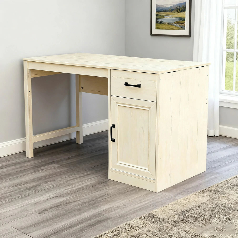 LIVARA 106 Reversible Writing Desk, Drawer and Cabinet Storage, Detachable Design, Coastal Farmhouse Style, Home Office Furniture - Beige