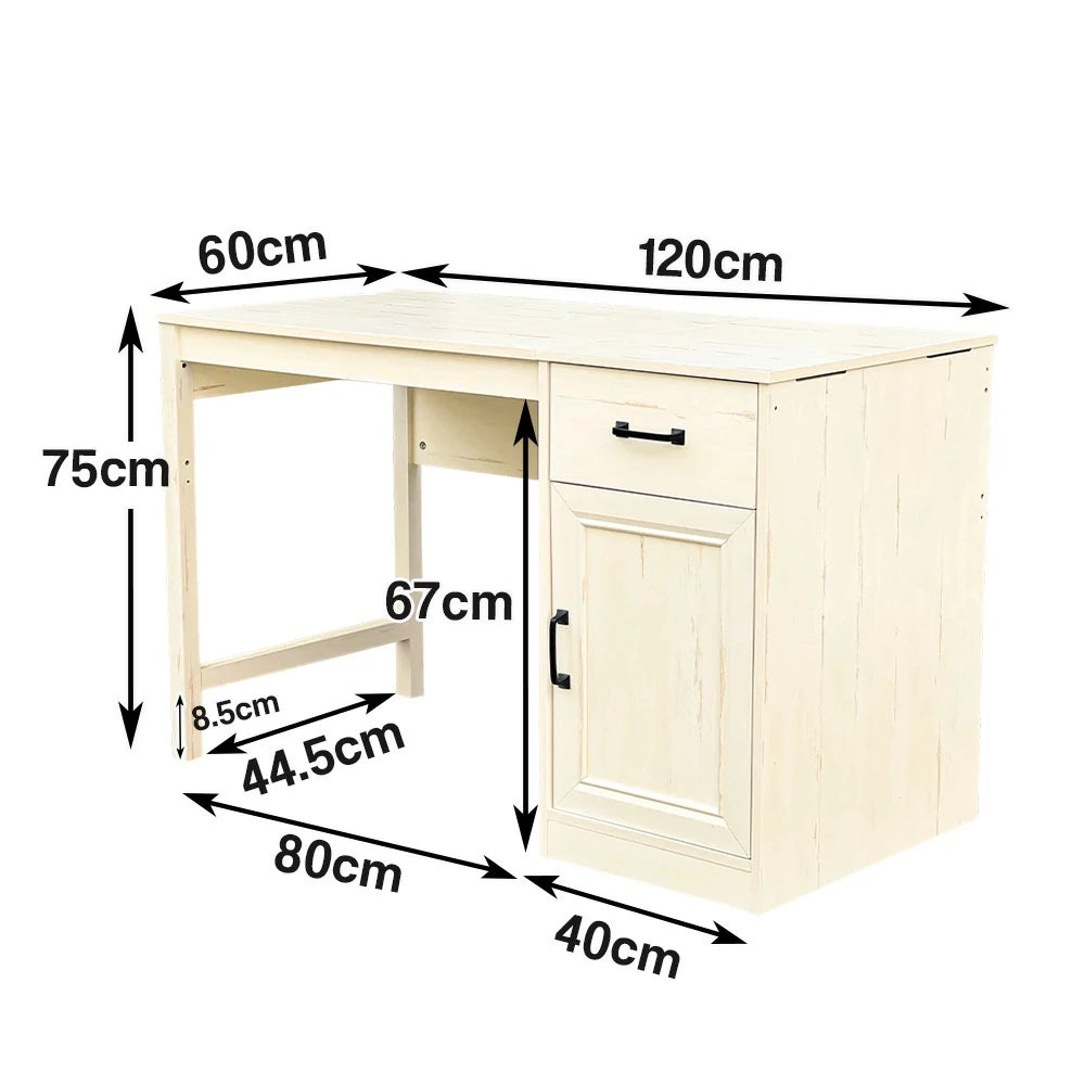 LIVARA 106 Reversible Writing Desk, Drawer and Cabinet Storage, Detachable Design, Coastal Farmhouse Style, Home Office Furniture - Beige