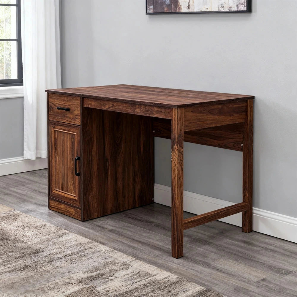 LIVARA 107 Reversible Writing Desk, Drawer and Cabinet Storage, Detachable Design, Coastal Farmhouse Style, Home Office Furniture - Brown