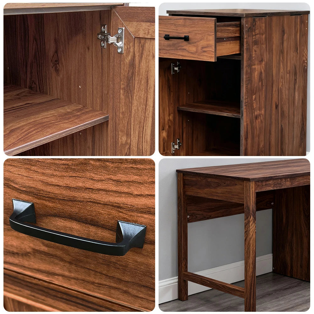 LIVARA 107 Reversible Writing Desk, Drawer and Cabinet Storage, Detachable Design, Coastal Farmhouse Style, Home Office Furniture - Brown