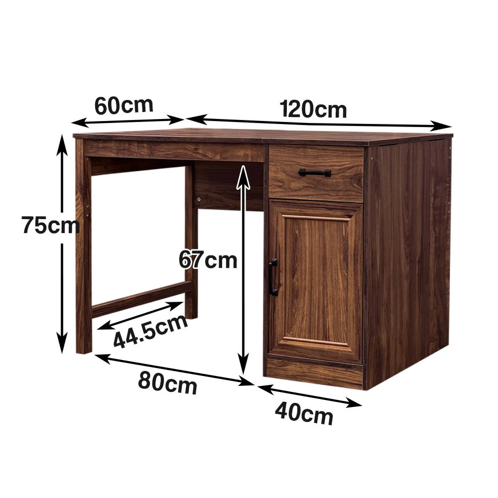 LIVARA 107 Reversible Writing Desk, Drawer and Cabinet Storage, Detachable Design, Coastal Farmhouse Style, Home Office Furniture - Brown