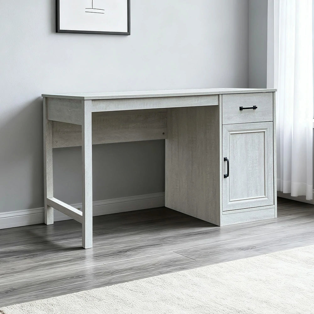 LIVARA 108 Reversible Writing Desk, Drawer and Cabinet Storage, Detachable Design, Coastal Farmhouse Style, Home Office Furniture - Grey