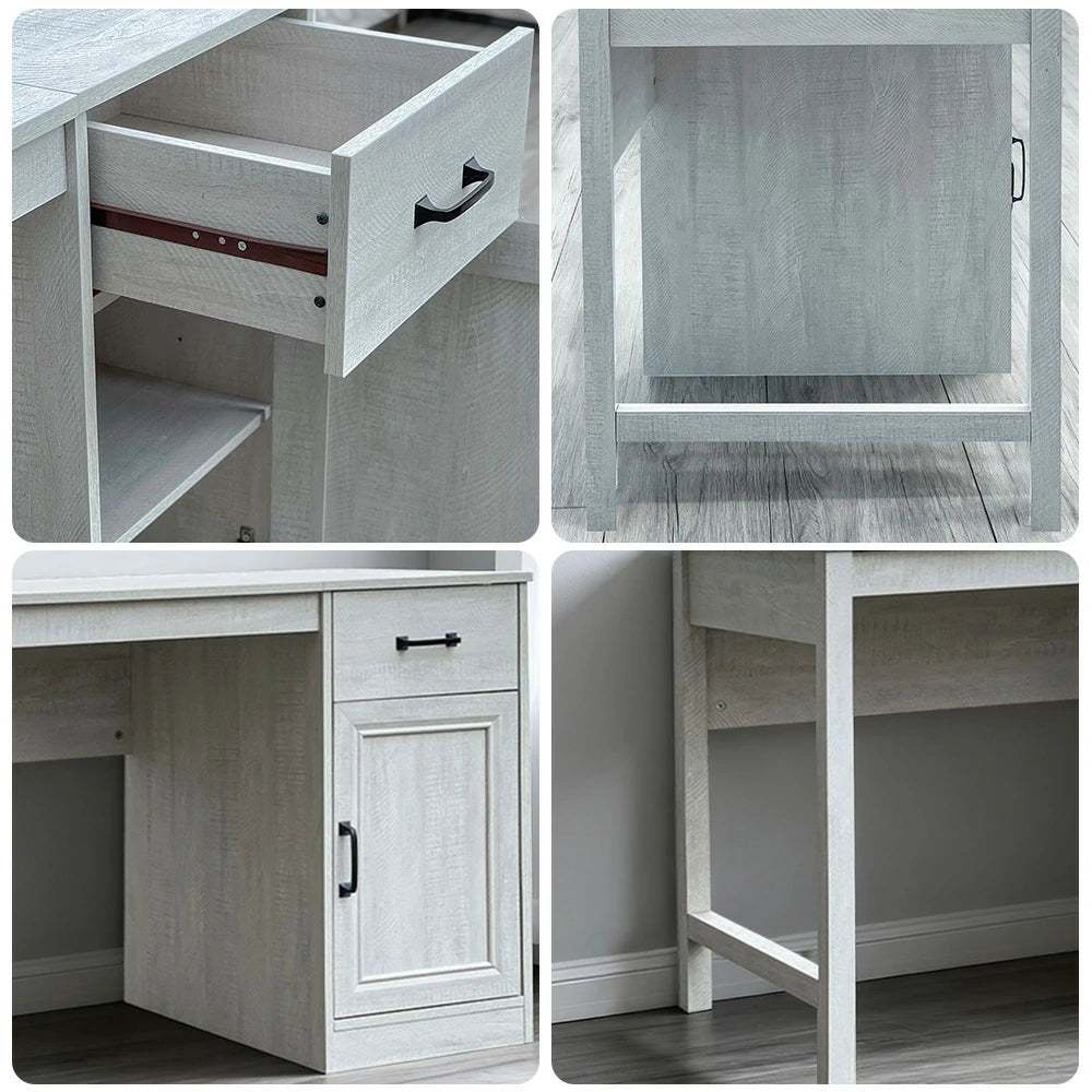 LIVARA 108 Reversible Writing Desk, Drawer and Cabinet Storage, Detachable Design, Coastal Farmhouse Style, Home Office Furniture - Grey