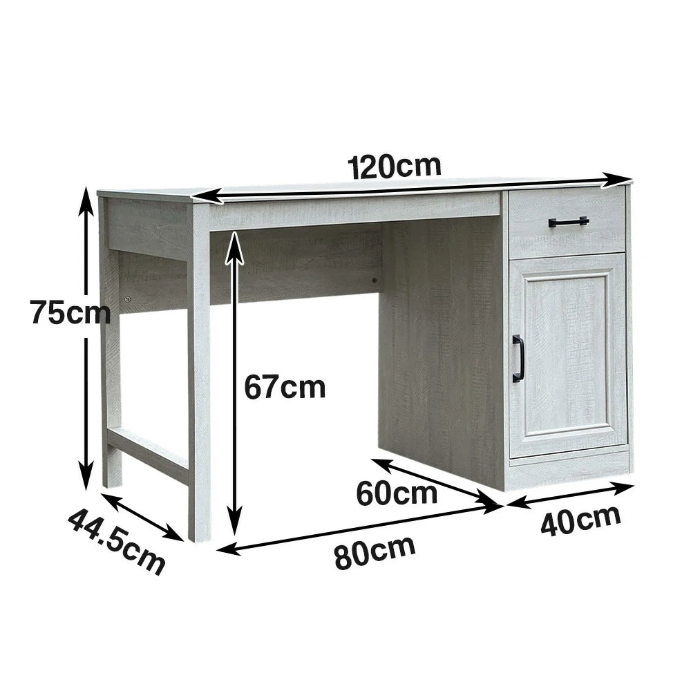 LIVARA 108 Reversible Writing Desk, Drawer and Cabinet Storage, Detachable Design, Coastal Farmhouse Style, Home Office Furniture - Grey