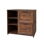 LIVARA 109 Modern Lateral Filing Cabinet, Two Drawers with Hanging Bars, Open Shelves for Storage, Brass Handles, MDF Structure, Home Office Organizer - Walnut