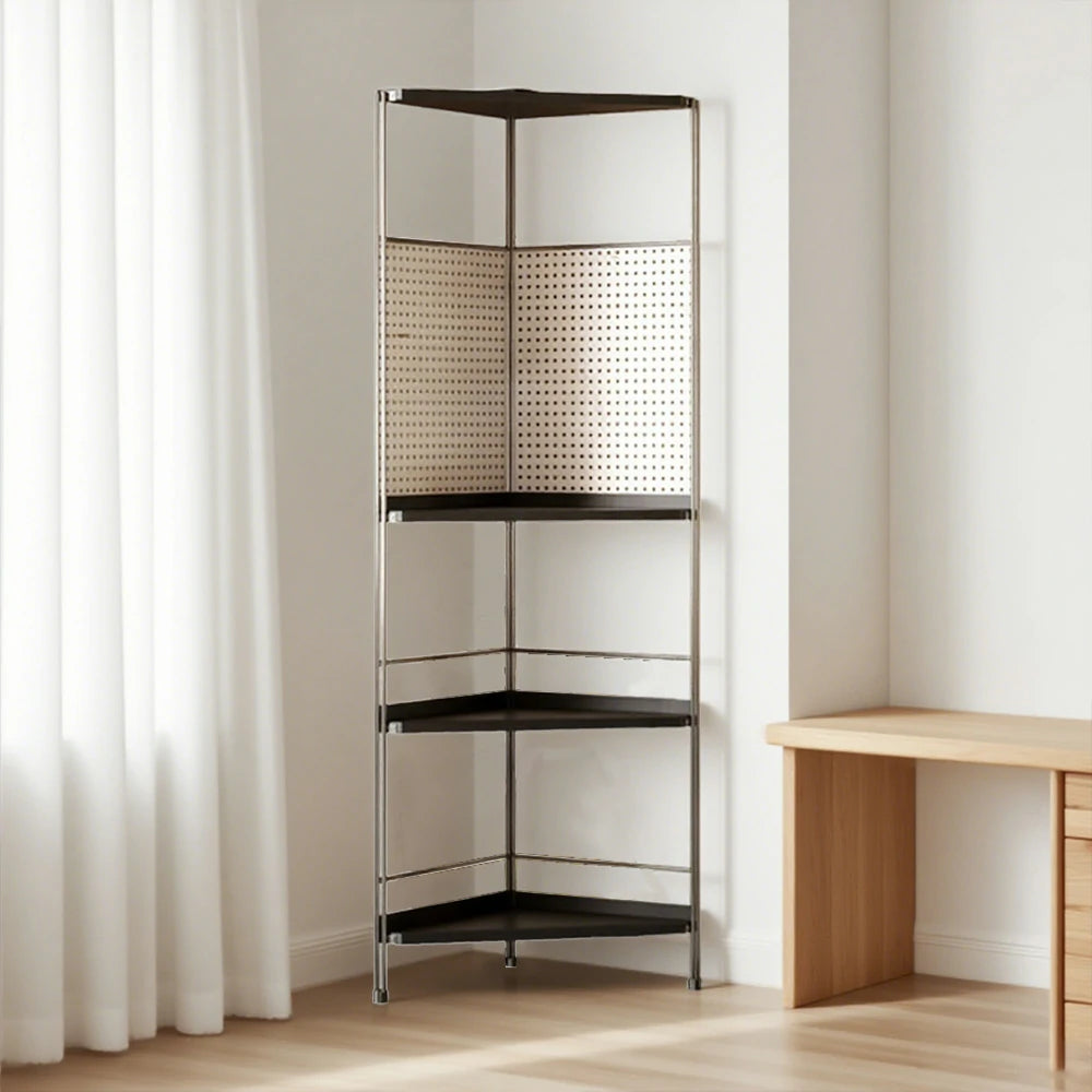 LIVARA 1120B Solid Wood Corner Storage Rack – Five-Tier Bookshelf, Eco-friendly Rubberwood, Compact Design