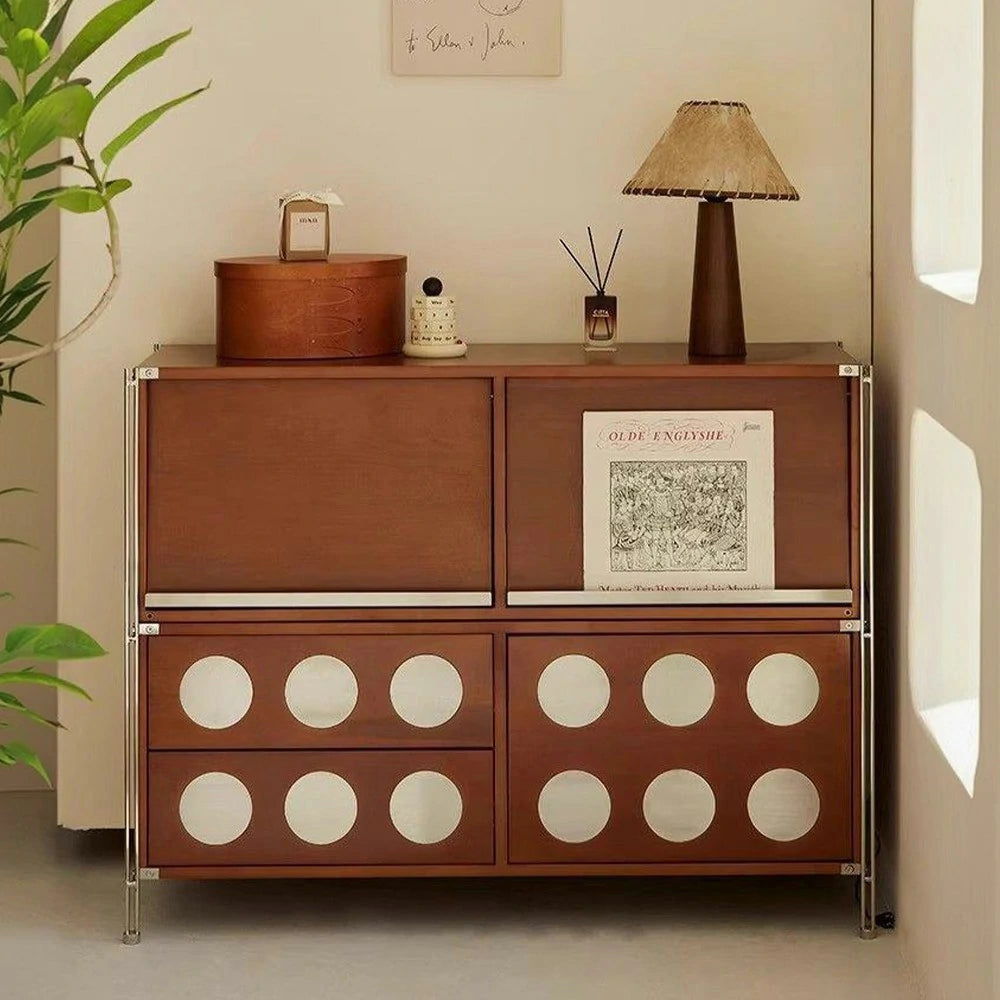 LIVARA 1152 Solid Wood Corner Storage Cabinet, Flip-Up Doors & Press-to-Open Drawers - Wood