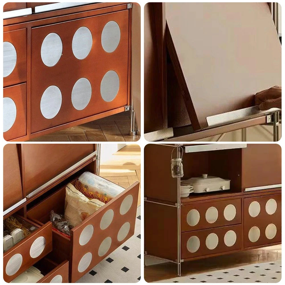 LIVARA 1152 Solid Wood Corner Storage Cabinet, Flip-Up Doors & Press-to-Open Drawers - Wood