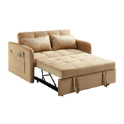 LIVARA 117K Convertible Velvet Sofa Bed, Adjustable Backrest, Built-in USB Charging Port, Twin Size Sleeper, Modern Small-Space Design - Khaki
