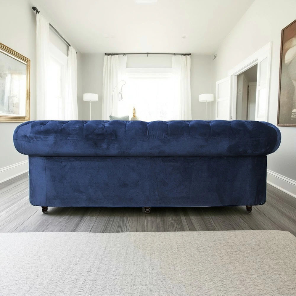 IVARA 164 Velvet 2-Seater Sofa 80cm Rolled Arms, Deep Button Tufting, Solid Timber Frame, Classic Chesterfield Design, Modern Elegance - Blue
