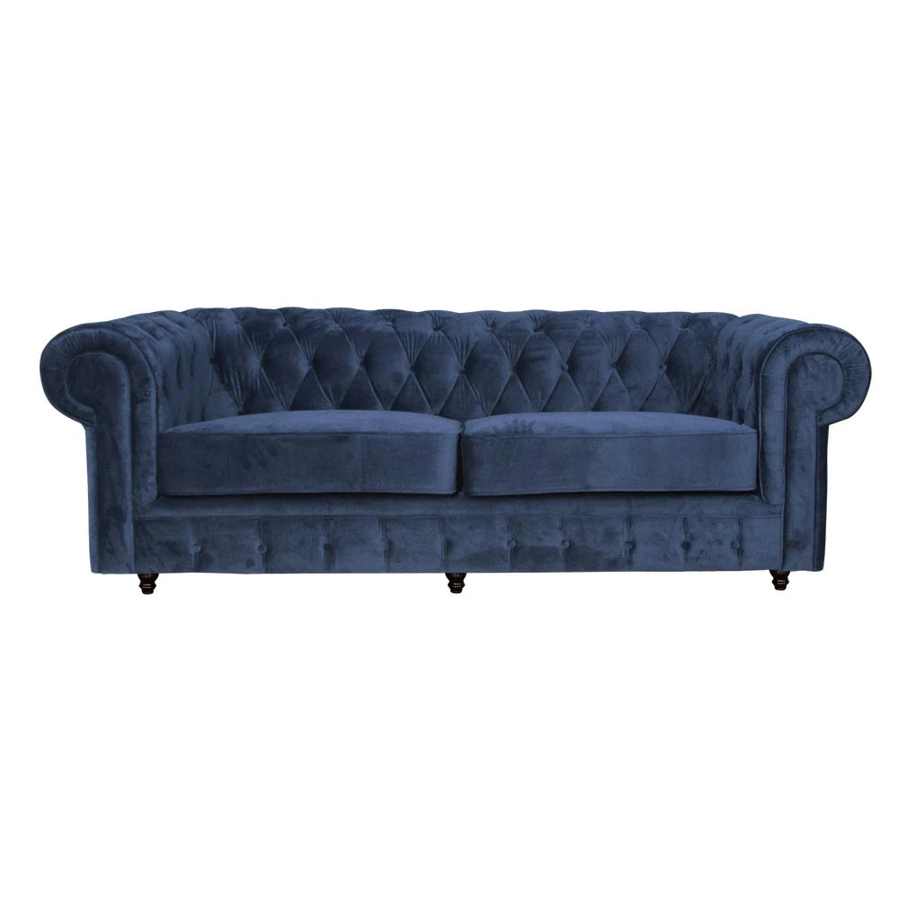 IVARA 164 Velvet 2-Seater Sofa 80cm Rolled Arms, Deep Button Tufting, Solid Timber Frame, Classic Chesterfield Design, Modern Elegance - Blue