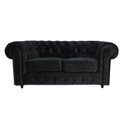 IVARA 181 Velvet 2-Seater Sofa 80cm Rolled Arms, Deep Button Tufting, Solid Timber Frame, Classic Chesterfield Design, Modern Elegance - Black