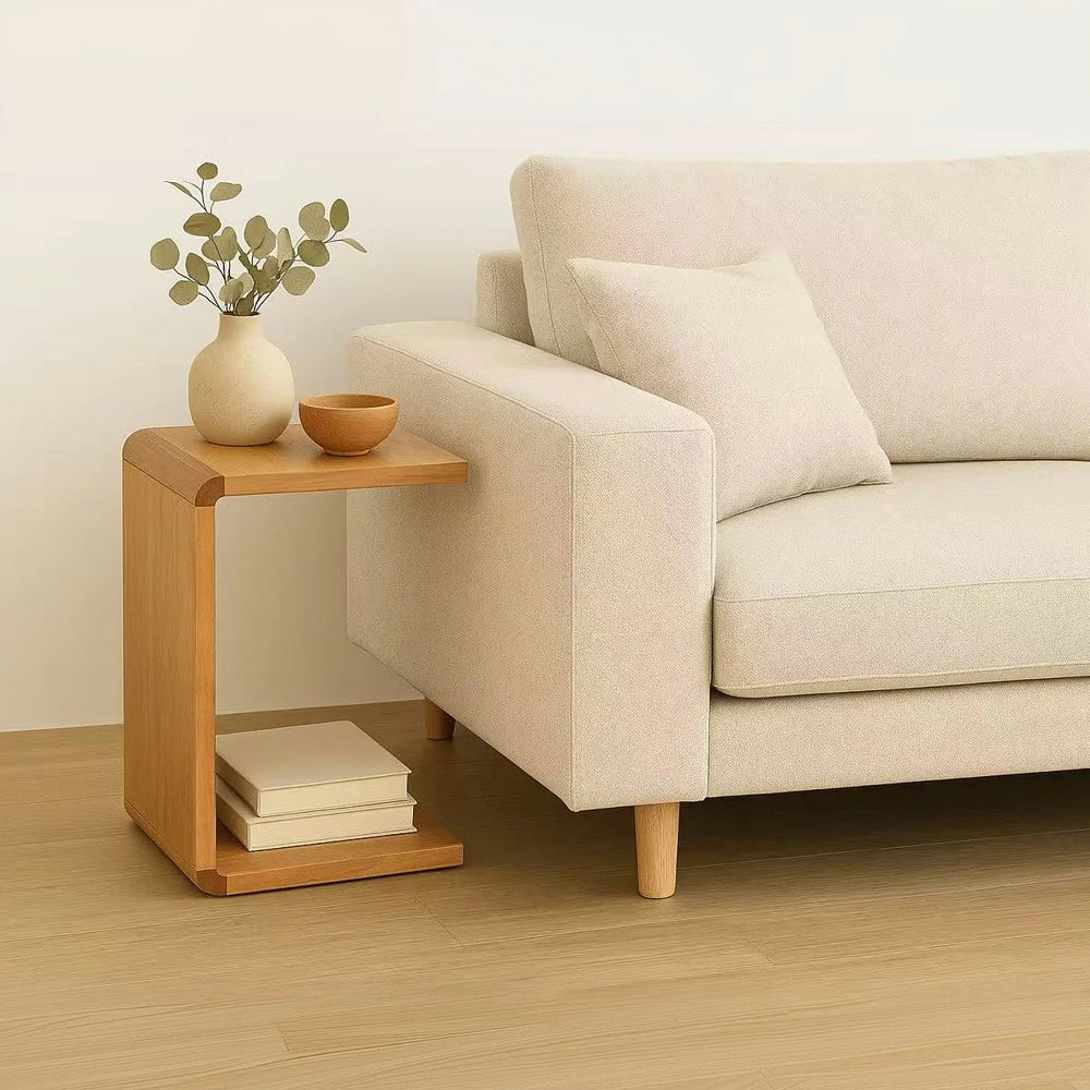 LIVARA 403 Messmate Veneer C-Shaped Side Table, Minimalist Bedside or Sofa Coffee Table, Light Timber Finish - Walnut