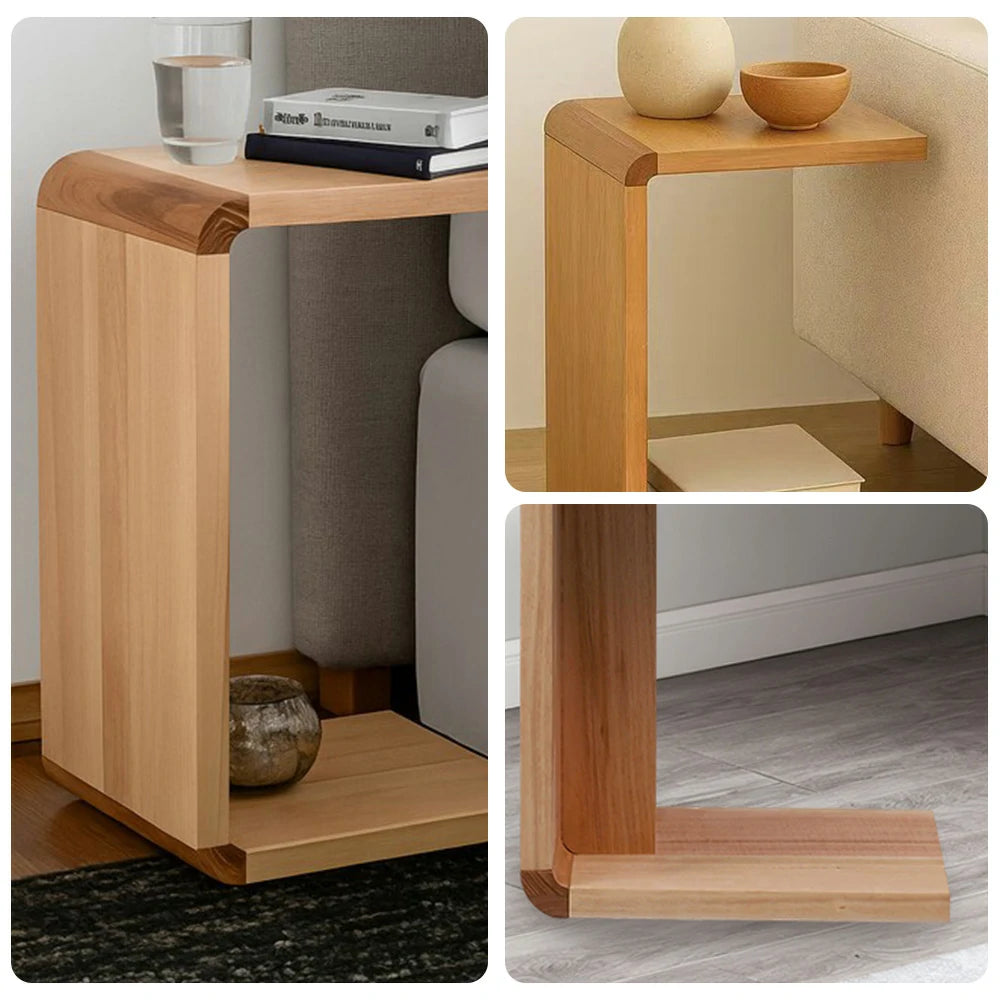LIVARA 403 Messmate Veneer C-Shaped Side Table, Minimalist Bedside or Sofa Coffee Table, Light Timber Finish - Light Wood