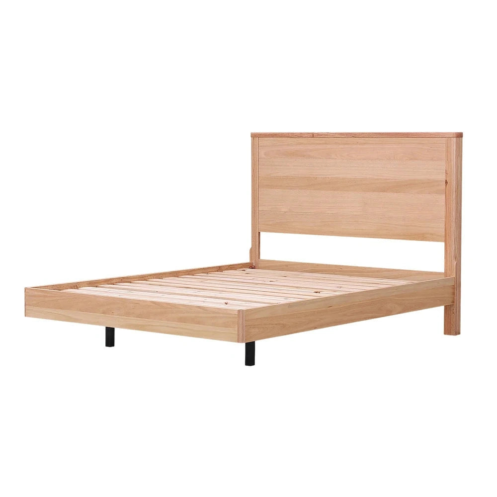 LIVARA 421 Queen Bed Frame, Tasmanian Oak, Rounded Corners, Solid Wood Construction, Minimalist Scandinavian Style, Natural Finish