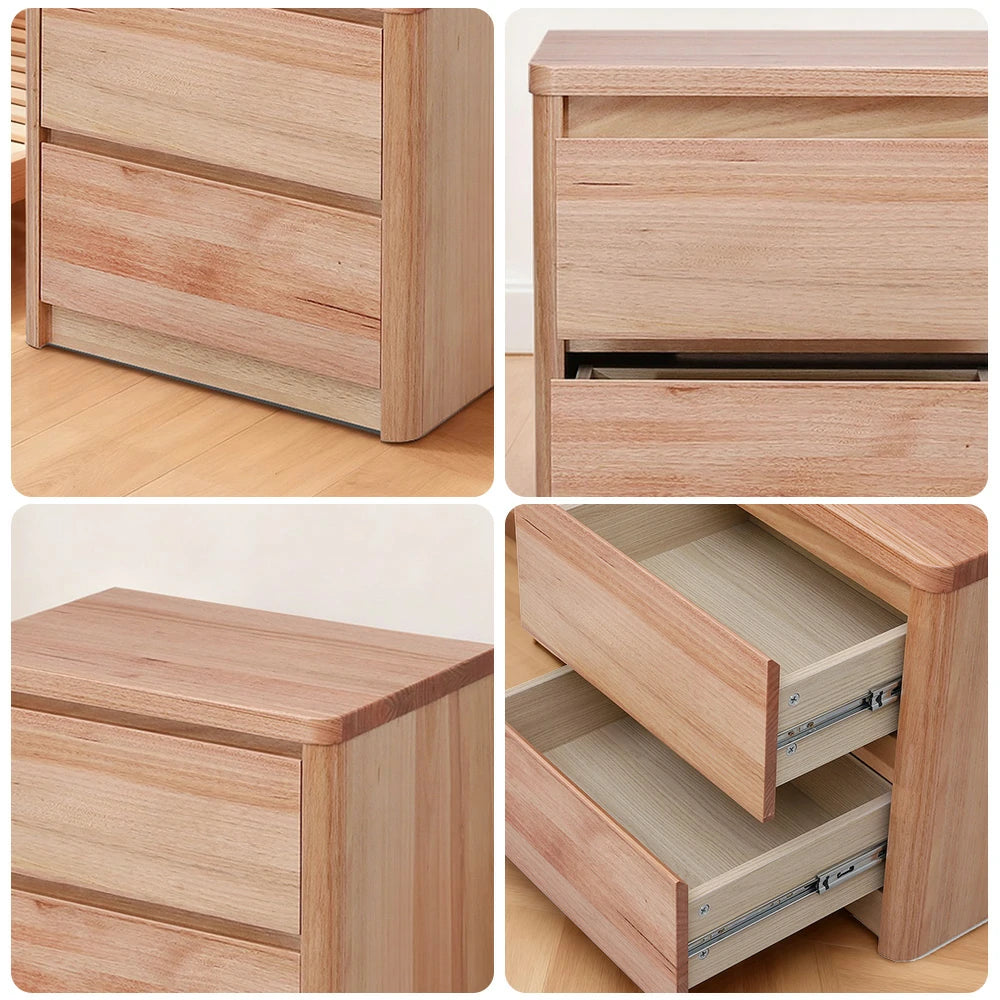 LIVARA 422 Bedside Table, Tasmanian Oak, Handle-Free Design, Two Drawers, Rounded Edges, Minimalist Scandinavian Style, Natural Finish