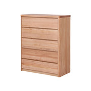 LIVARA 423 Tallboy in Tasmanian Oak with Five Drawers, Handle-Free Design, Rounded Edges and Natural Finish