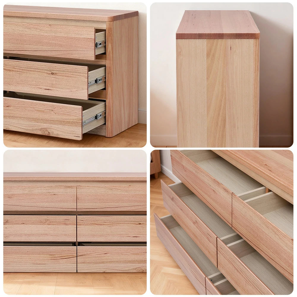 LIVARA 424 Dresser, Tasmanian Oak, Six Drawers, Handle-Free Design, Rounded Edges, Minimalist Scandinavian Style, Natural Finish