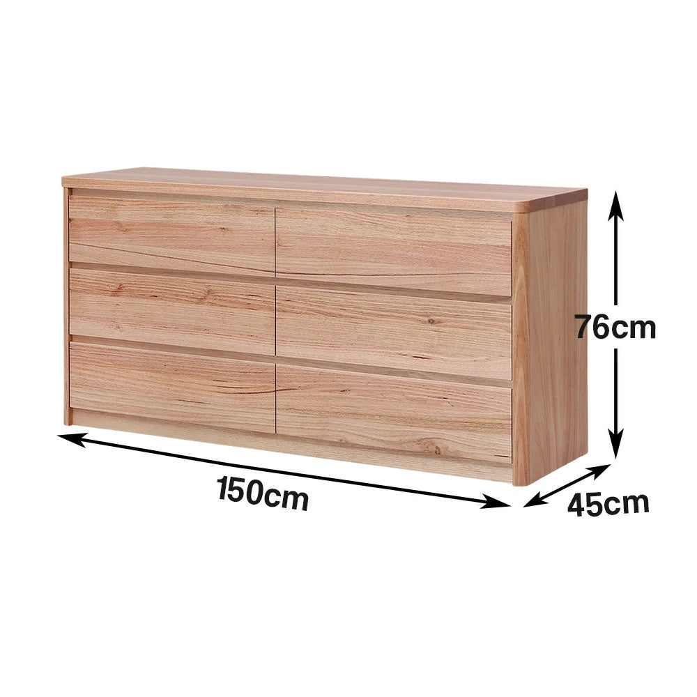 LIVARA 424 Dresser, Tasmanian Oak, Six Drawers, Handle-Free Design, Rounded Edges, Minimalist Scandinavian Style, Natural Finish