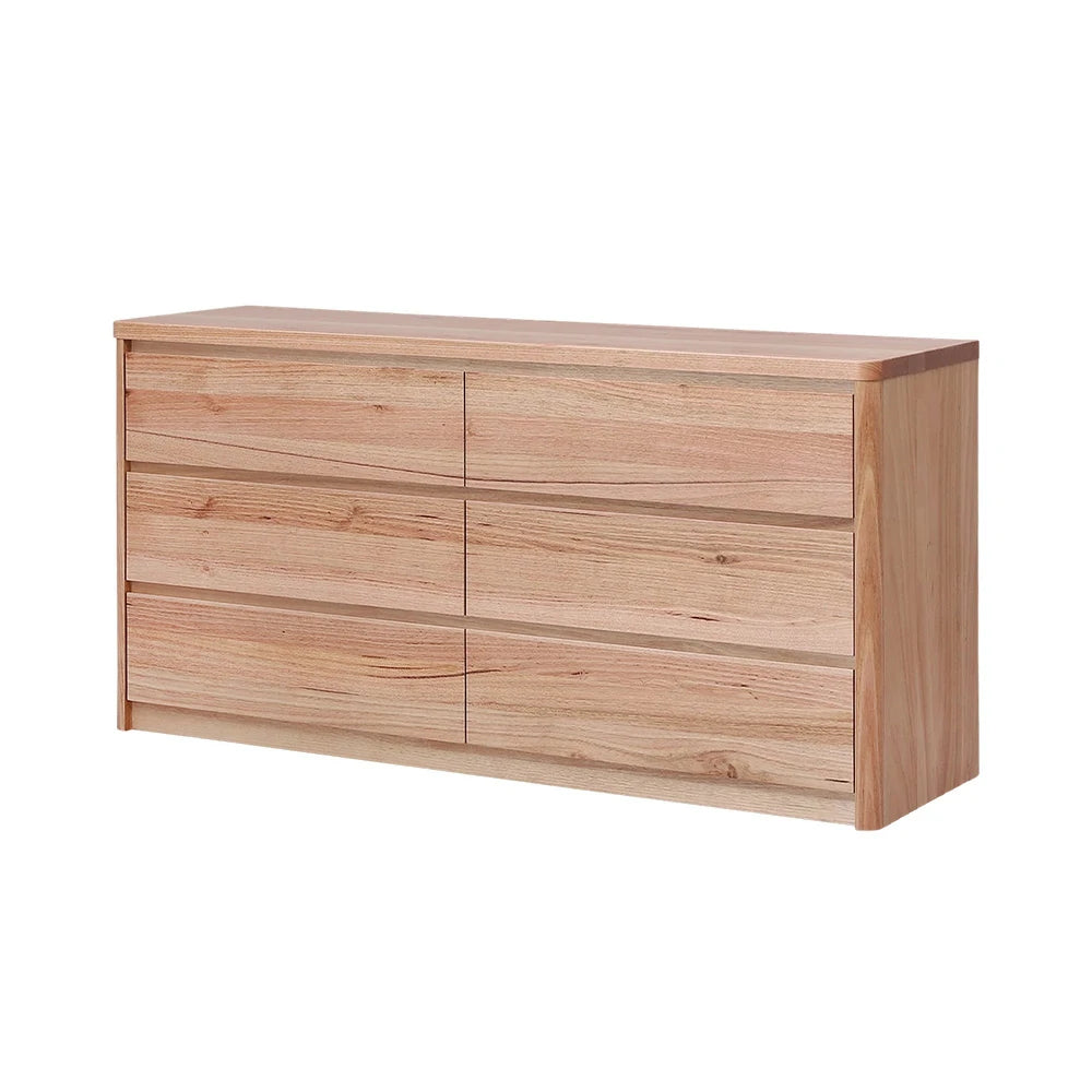 LIVARA 424 Dresser, Tasmanian Oak, Six Drawers, Handle-Free Design, Rounded Edges, Minimalist Scandinavian Style, Natural Finish