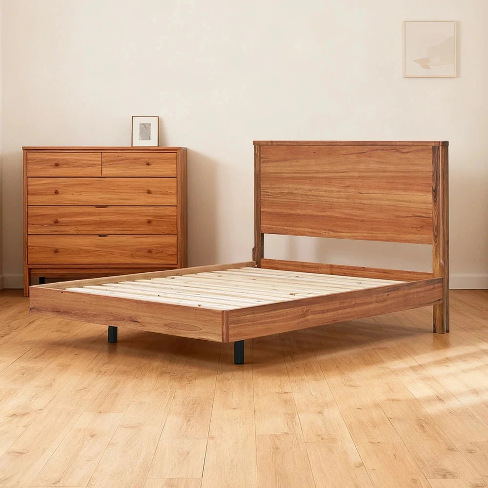 LIVARA 425 Queen Bed Frame, Solid Blackwood, Rounded Corners, Minimalist Design, Strong Construction, Contemporary Scandinavian Style, Natural Finish